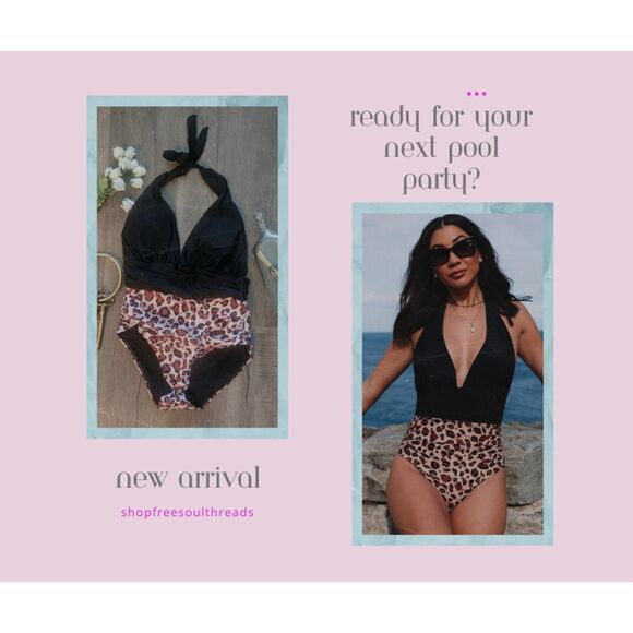 🐆 Leopard Plunge One-Piece Swimsuit | Halter| Poolside Resort Vibe Size S - Picture 2 of 2